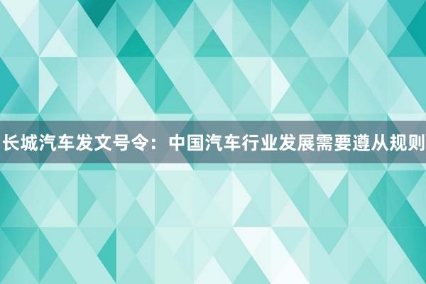 长城汽车发文号令：中国汽车行业发展需要遵从规则